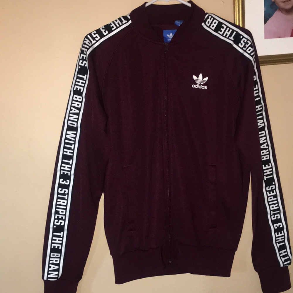Unique Burgundy Adidas zip up jacket